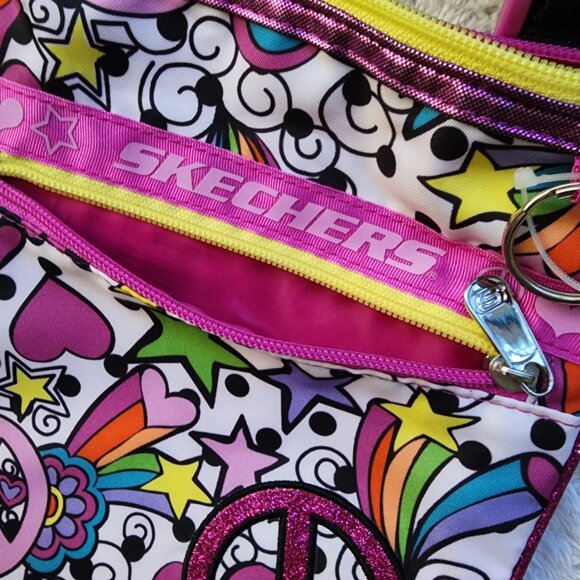 Skechers white/pink multicolor bohemian jovial peace crossbody bag with keyring - Picture 5 of 8